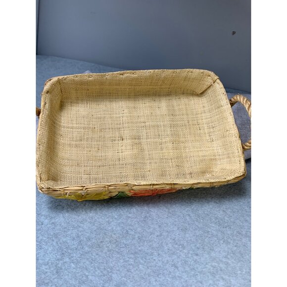 Vintage Handwoven Rattan Basket with Floral Embellishments Burlap Liner  11x7 19 - Picture 5 of 11